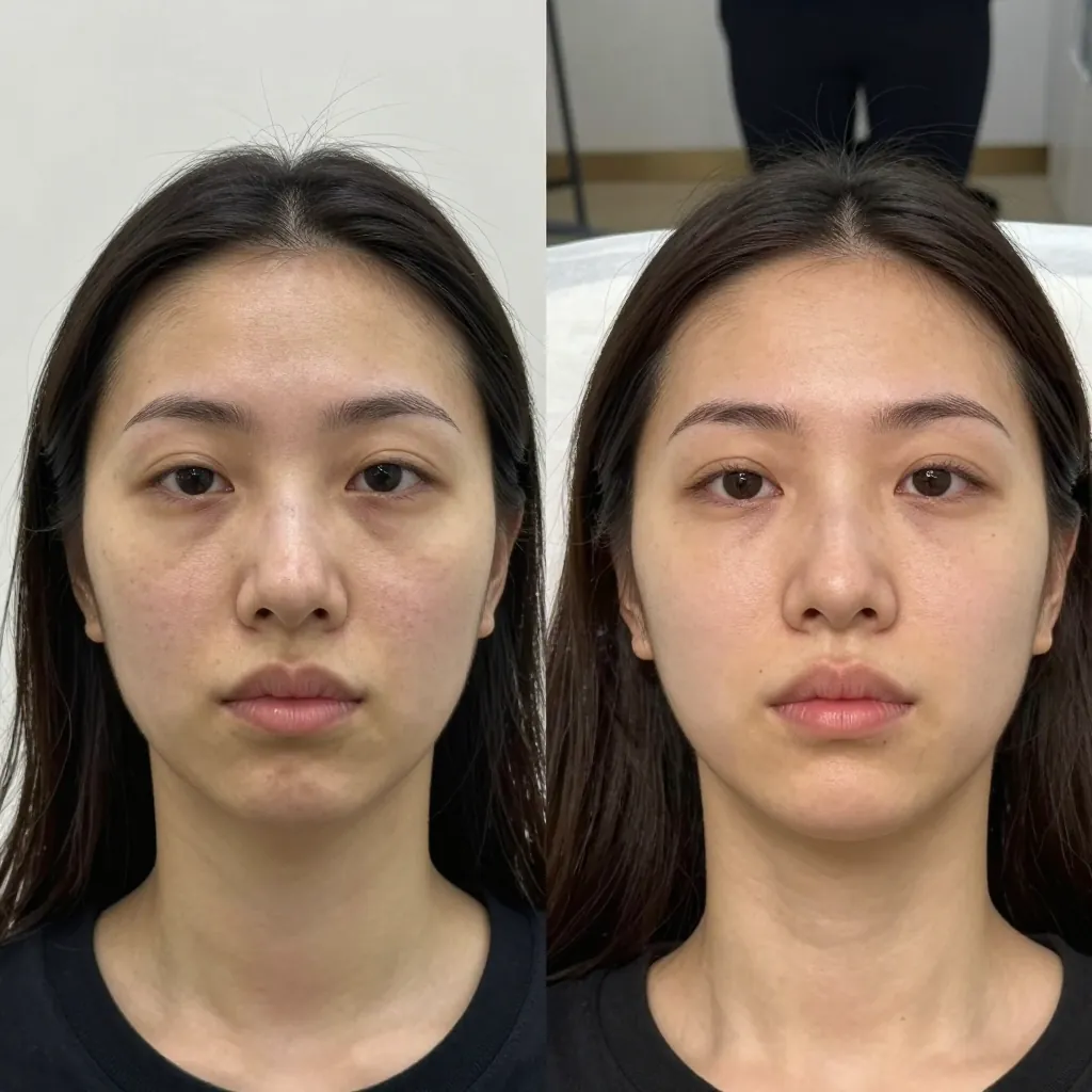 Before and after Vampire Facial at The Practice in Jacksonville — skin texture and tone