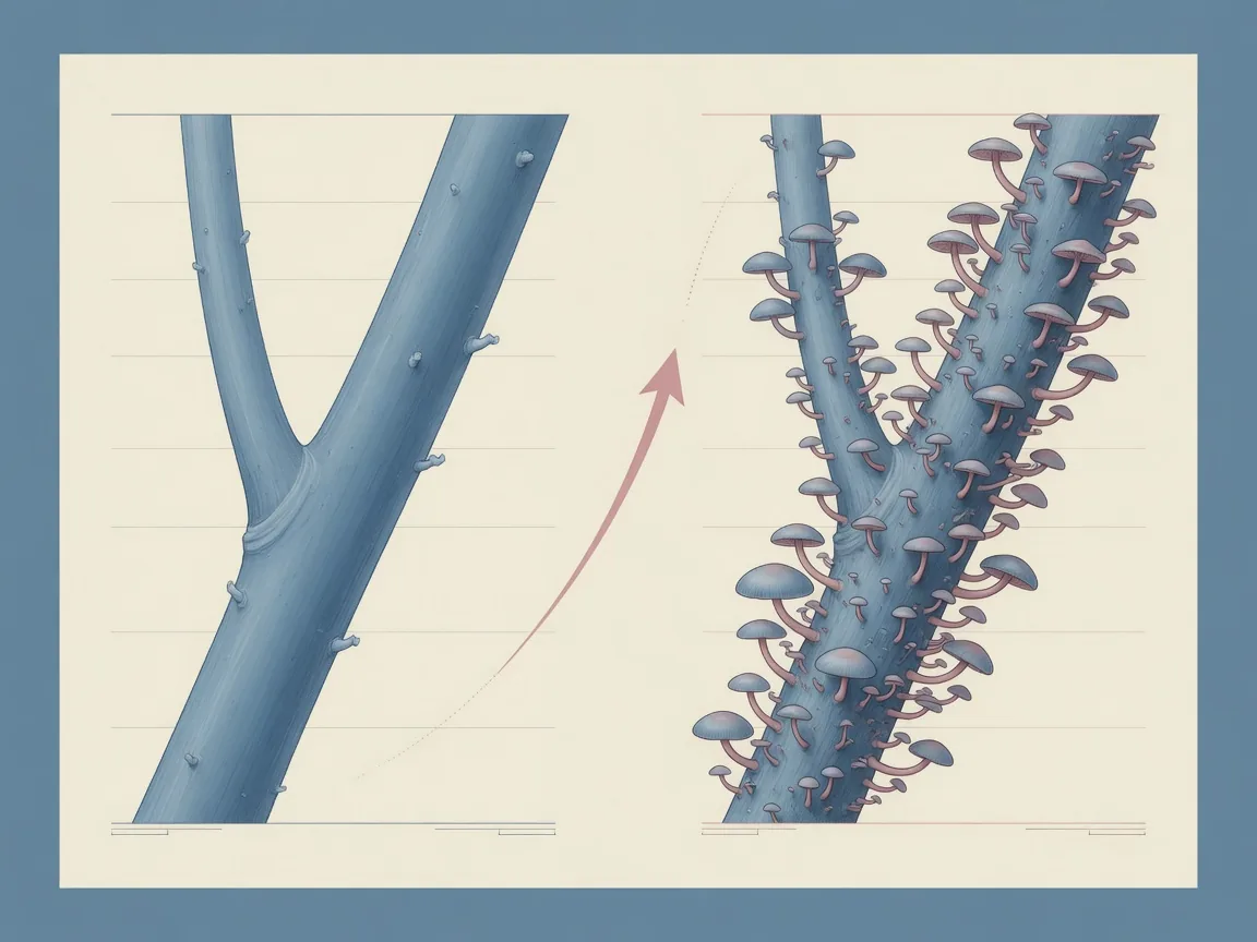 Scientific illustration: a bare dendrite branch before treatment versus the same branch densely covered with new dendritic spines after ketamine