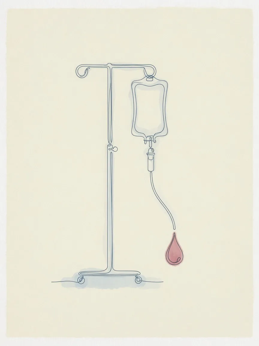 Minimal line illustration of an IV drip