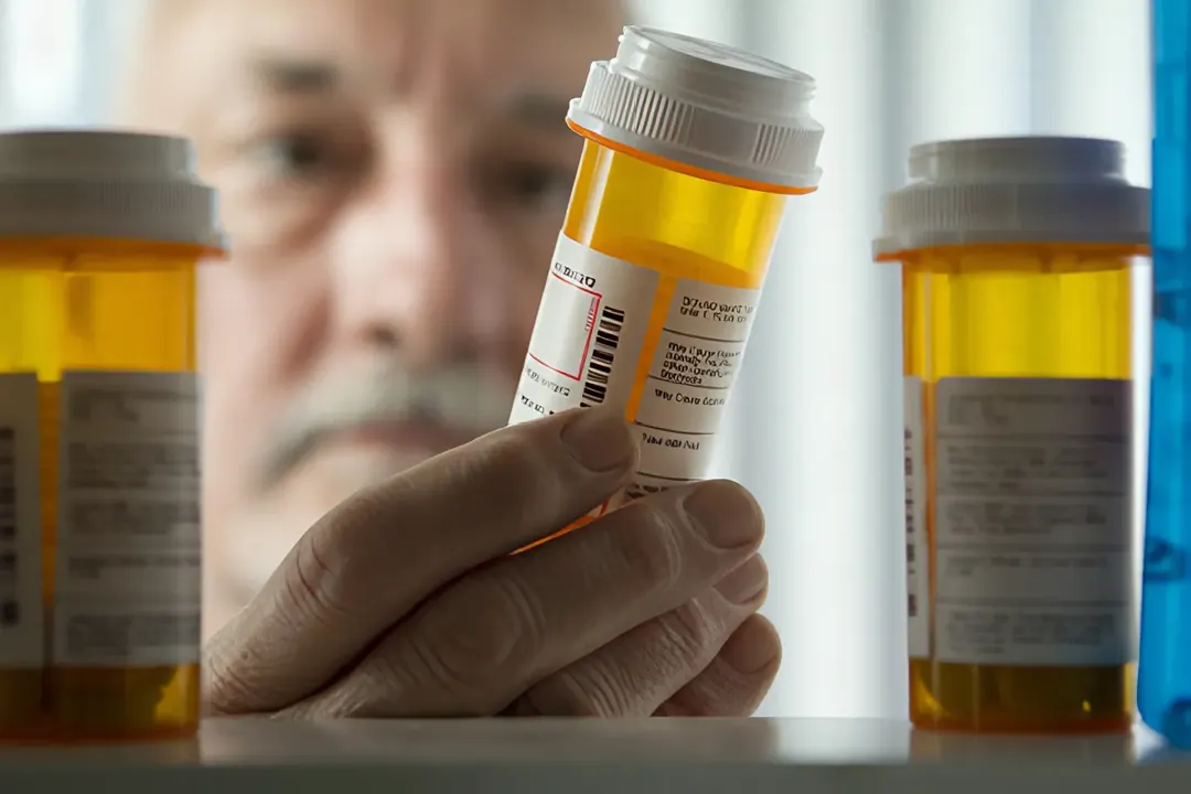 Man looking at multiple prescription bottles after antidepressants failed to treat depression