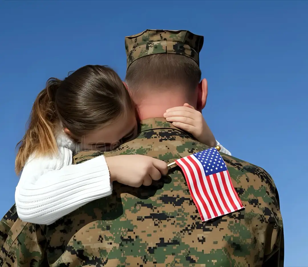 A U.S. service member reuniting with family at homecoming